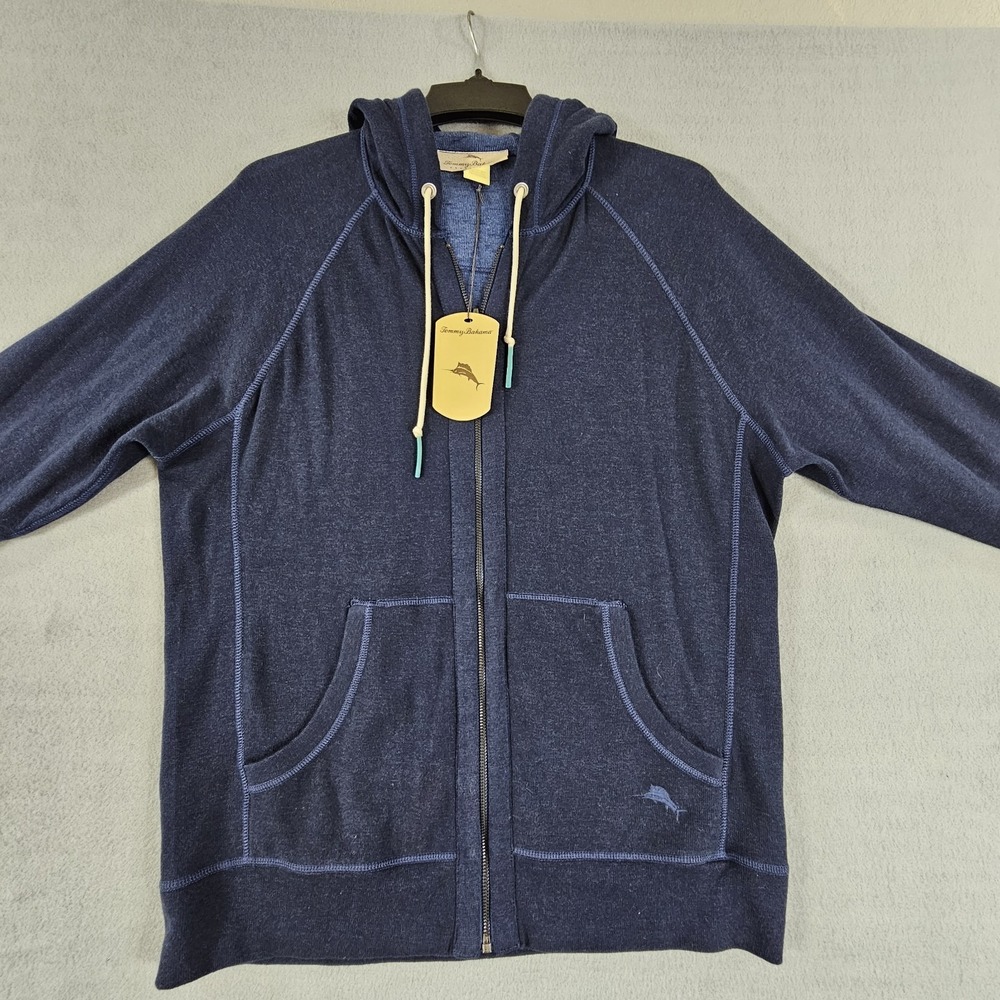 Tommy Bahama Sweater Jacket Men Large Blue NWT Reversable Hooded